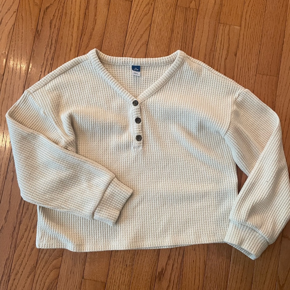 ‼️2 for $15 Girls Old Navy Sz XL (14-16)  Cream Waffle Knit Sweater Bust 38" B27